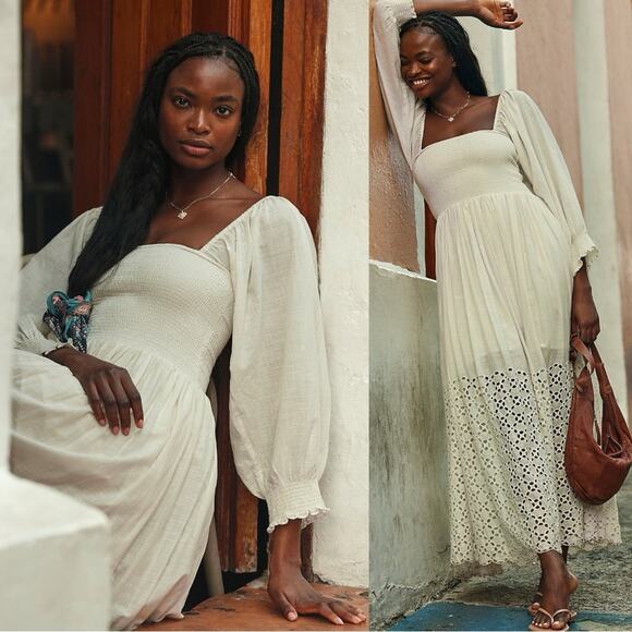 Free People Ethereal Dainty Perfect Storm Midi Dress Ivory Cream Large Cottage - Picture 8 of 16